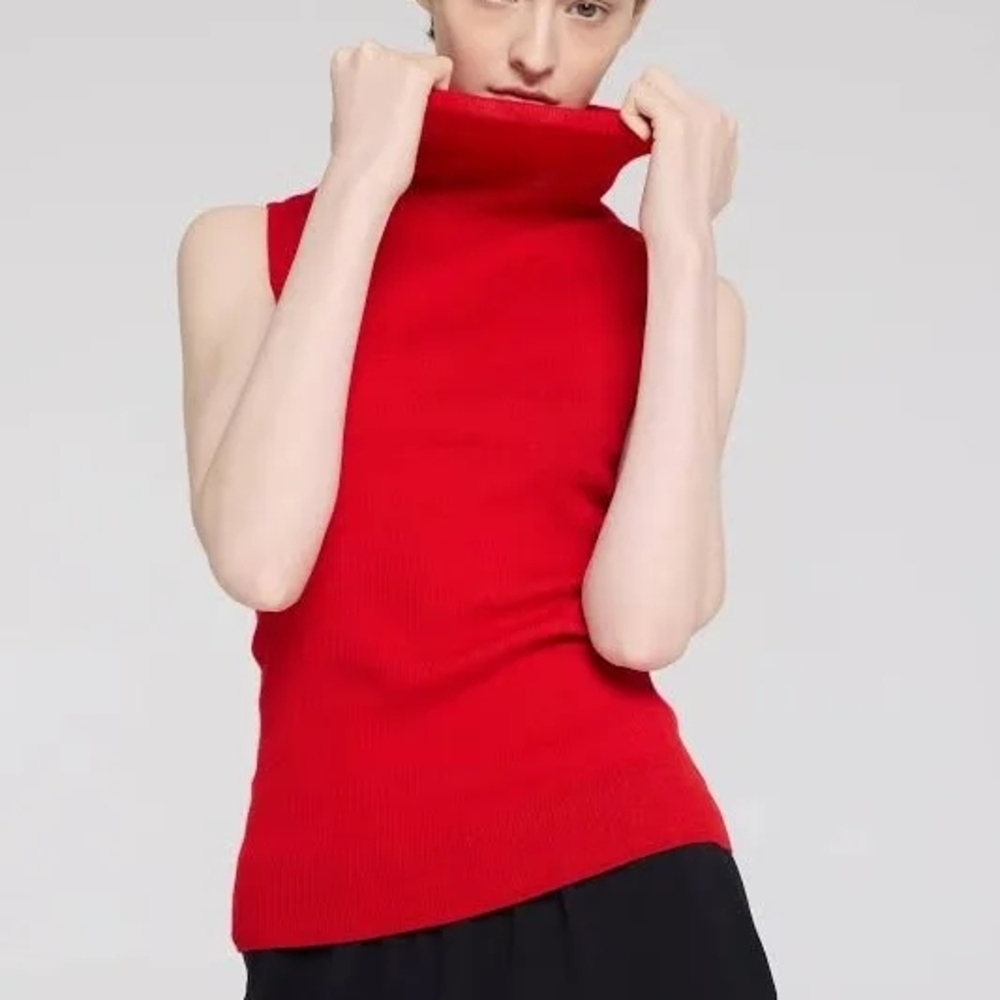 Nwot MONSE Oversized Bold Red Sleeveless Turtleneck Sweater